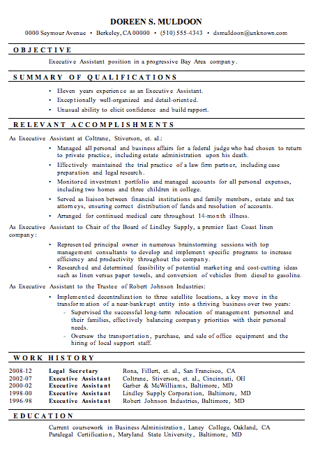 Resume for executive assistant
