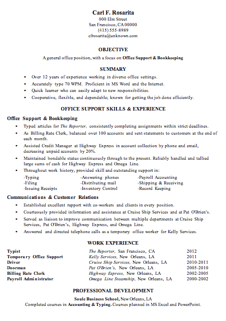 Office support resume