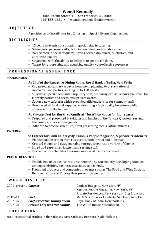 Example of chronological resume format